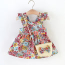 Baby Girls' Fashionable Floral Cotton Dress with Crossbody Bag childrensterritory