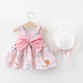 Baby Girls Sleeveless Floral Print Casual Dress with Hat childrensterritory