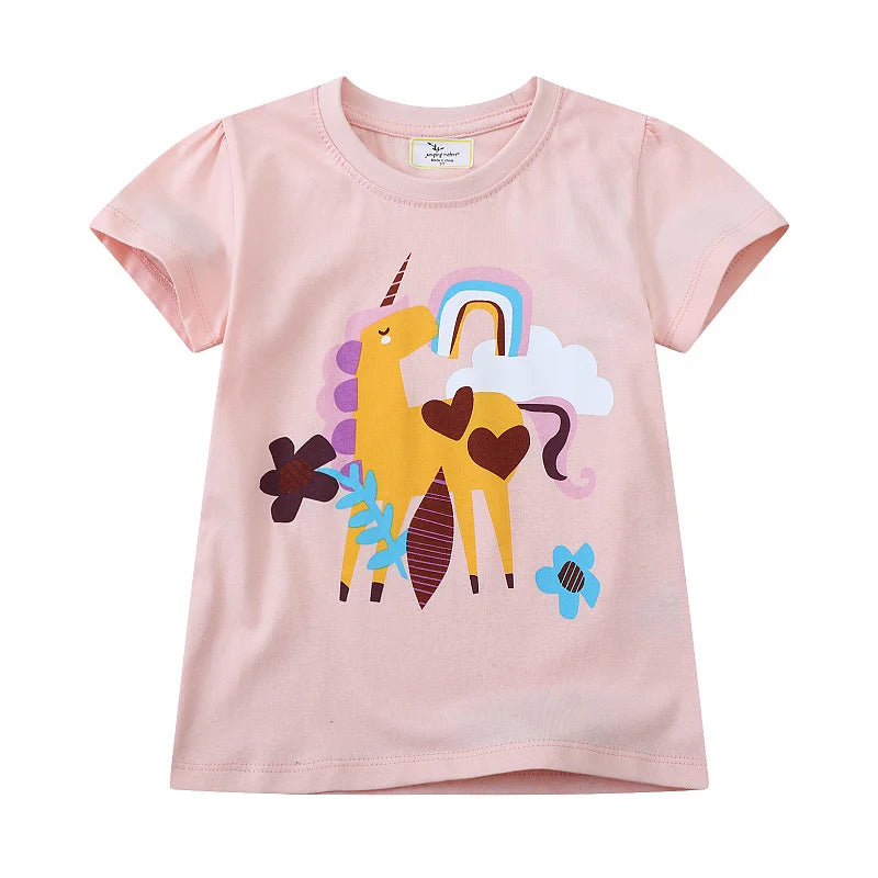 Dinosaurs Cartoon Print Summer T-Shirts For Girls