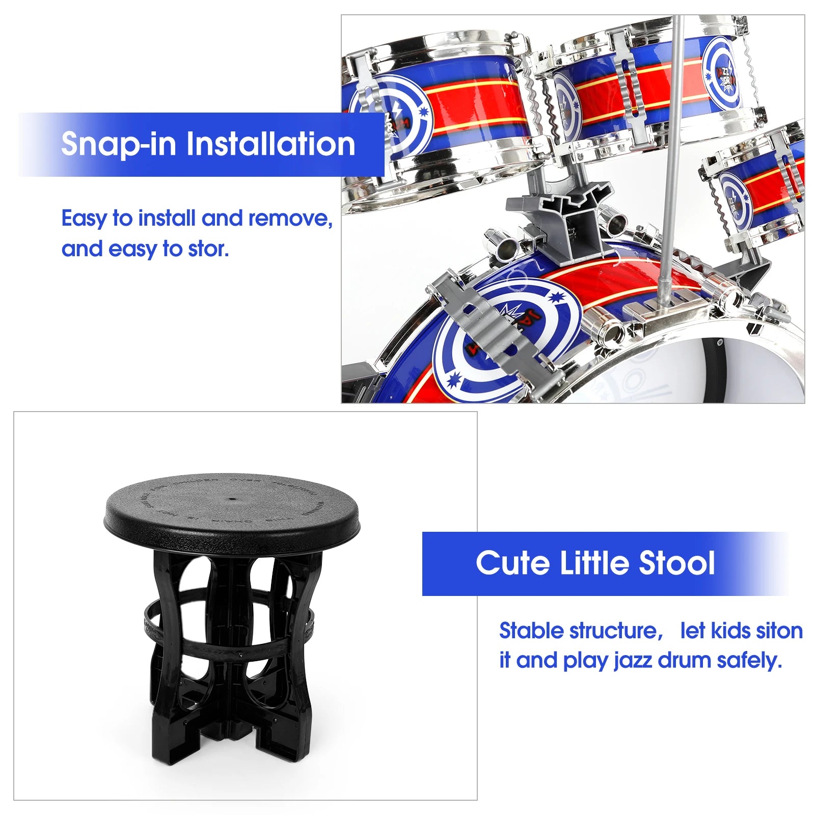 Kids Musical Instruments Toy- Mini Jazz Drum Set with Stool