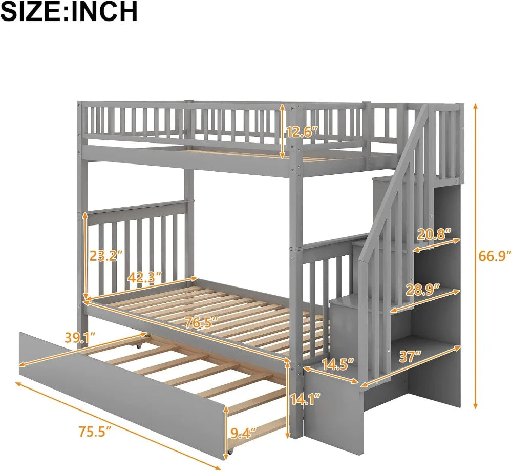Twin over Bunk Beds with Twin Trundle &amp; Storage
