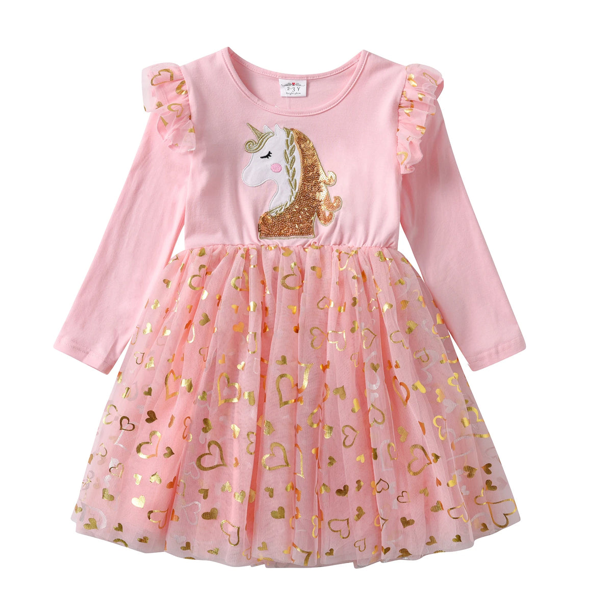 Cartoon Print Long Sleeve Girls Sequined Princess Dresses childrensterritory