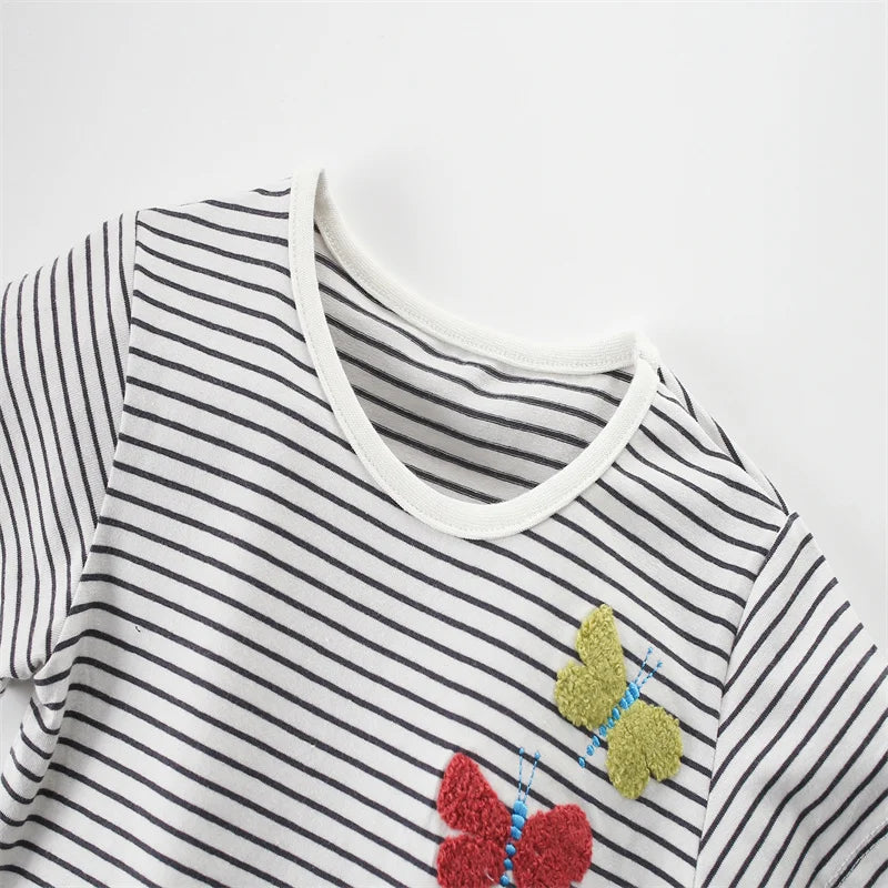 Butterflies Embroidery Design Summer Cotton T- Shirts For Girls childrensterritory