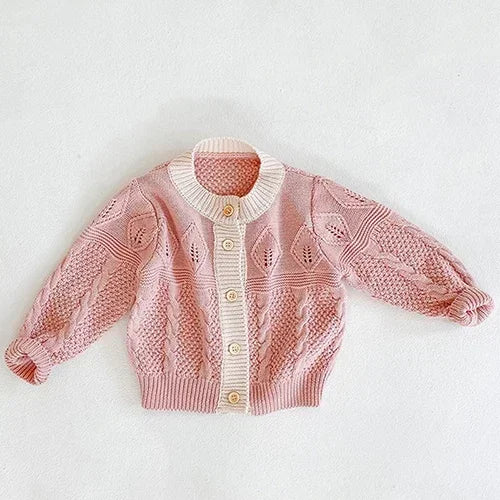 Solid Color Long Sleeve Infant Girls Knitted Cardigans childrensterritory