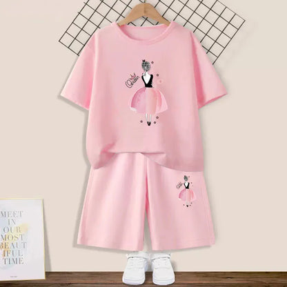 Kids Girls Butterfly High Heel T-shirt +Shorts 2 Piece Tracksuits childrensterritory
