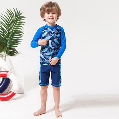 Kids Boys Cartoon Print Swimsuit With Swim Cap | Beach Wear