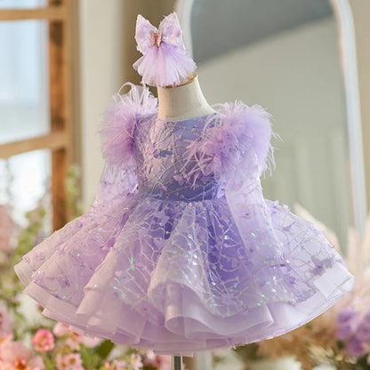 Girls Long Sleeves Butterfly Design Fluffy Party Dresses childrensterritory