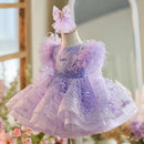 Girls Long Sleeves Butterfly Design Fluffy Party Dresses childrensterritory