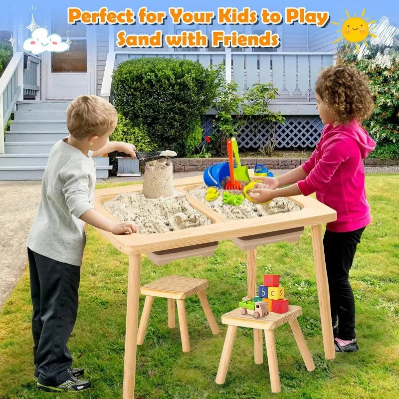 Multifunctional Kids Sensory Table with 2 Storage Boxes and 2 Stools