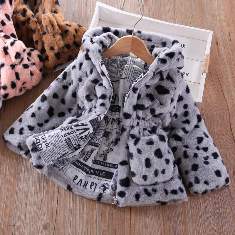Plush Imitation Fur Hooded Kids Girls Warm Jackets childrensterritory