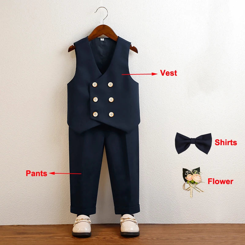 3 Pieces Kids Boys Formal Suit in 5 Colors (Vest Pants Bow-tie)