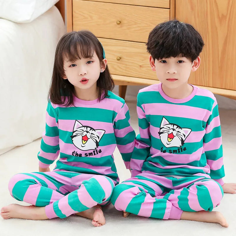 Long Sleeve Cartoon Design Kids Winter Warm Pajamas Sets childrensterritory