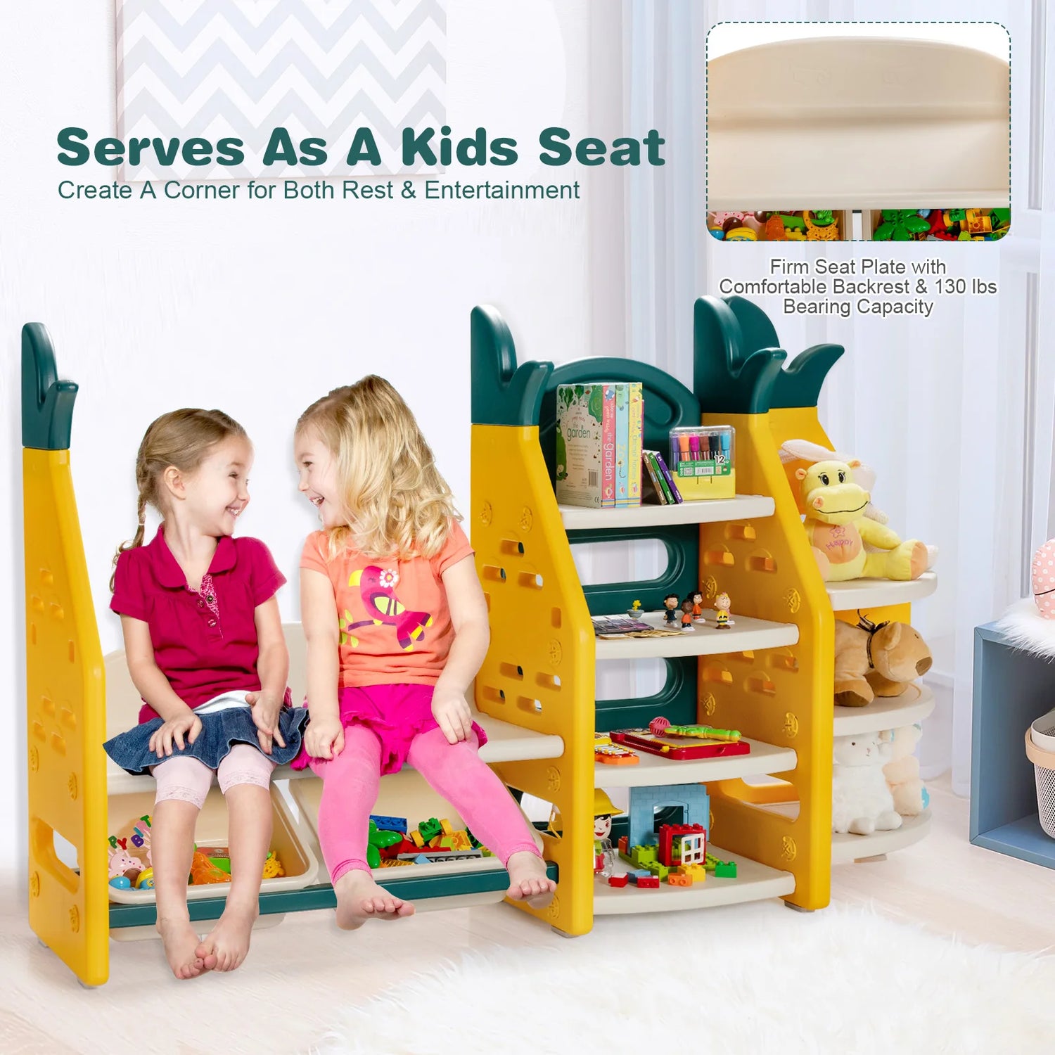 3-in-1 Kids Toy Storage Cabinet w/ Plastic Bins