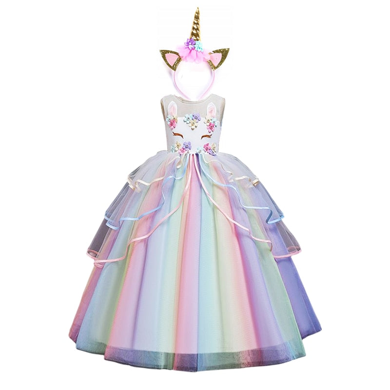 Kids Girls Unicorn Design Christening Gown or Cosplay Costume childrensterritory