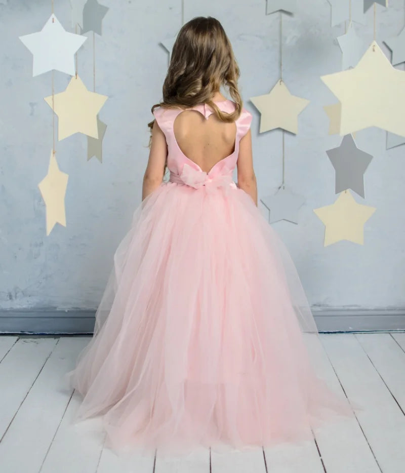 Girls' A-Line Flower Girl Dress with Heart-Shaped Back for Prom