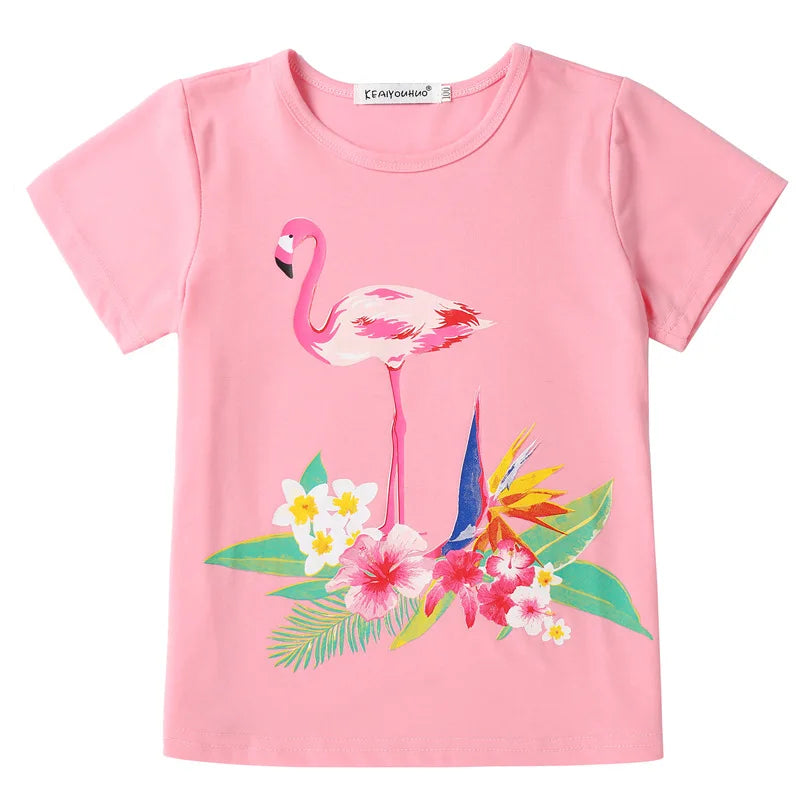 Kids Girls Cartoon Animal Print T-shirts Shorts Pajamas Set childrensterritory
