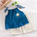 Kids Girls' Outfit Sets with Floral Embellished Halter Tops and Shorts childrensterritory