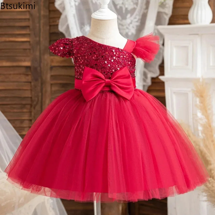 Baby Girls Sequins Fly Sleeves Tutu Wedding Party Princess Outfits