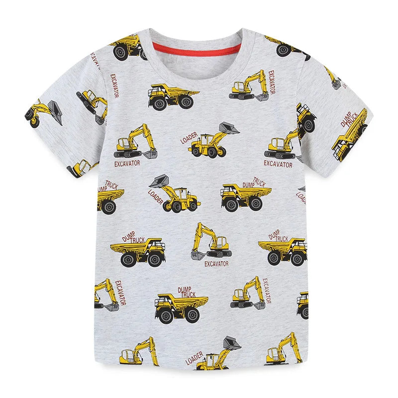 Little Boys Cartoon Excavator Pattern Cotton T-Shirts childrensterritory