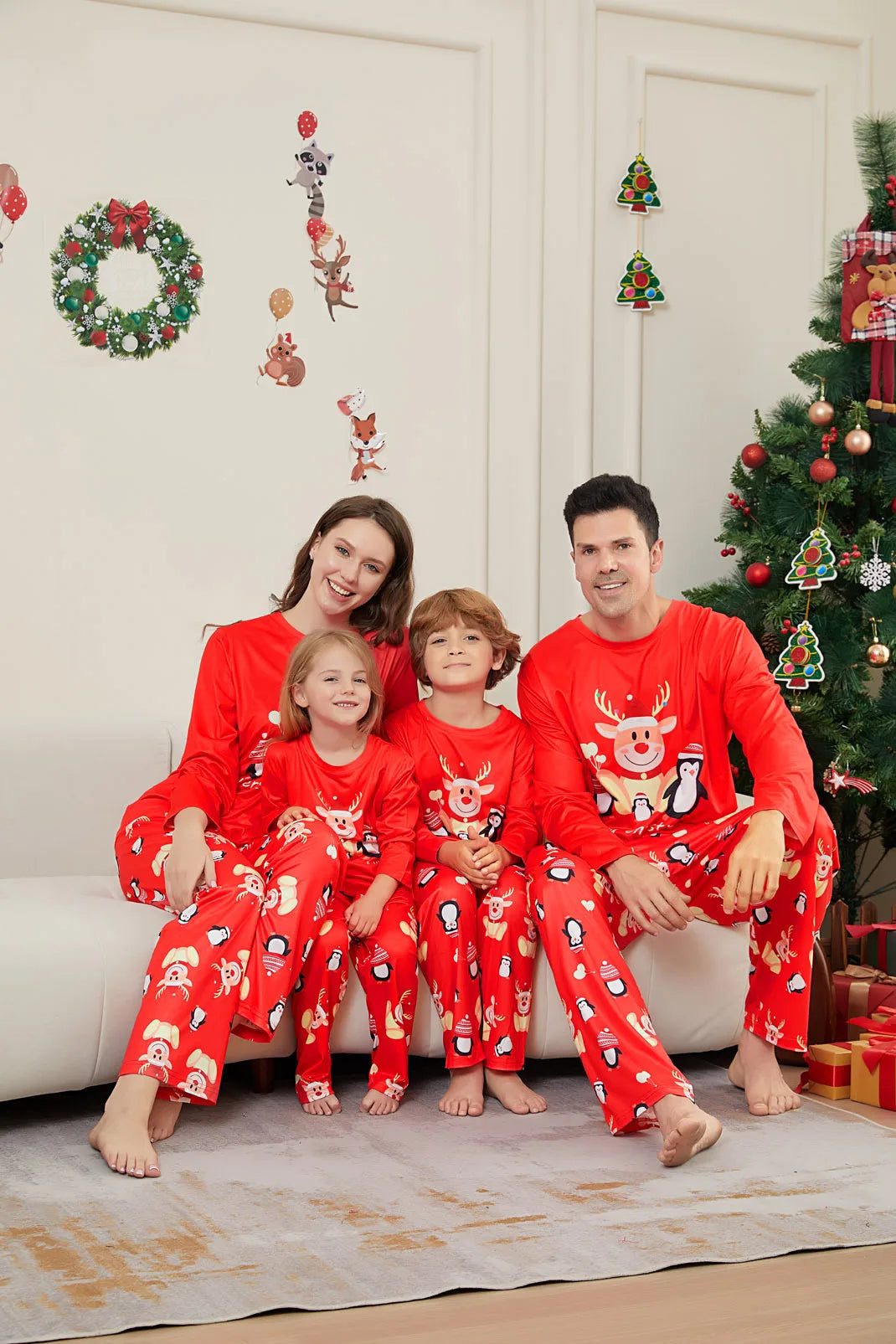 Cartoon Print Matching Christmas Family Pajamas