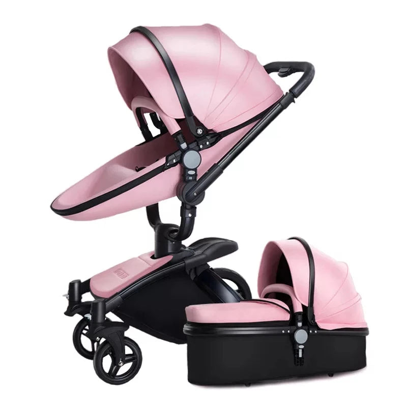 Two-way Foldable PU Leather Baby Stroller With Carseat