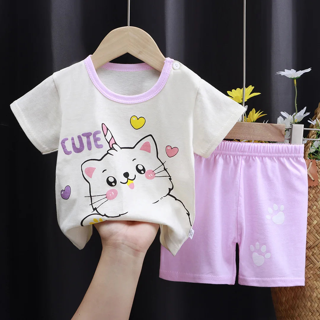 Little Boys Girls Cartoon Print Cotton Clothing Sets