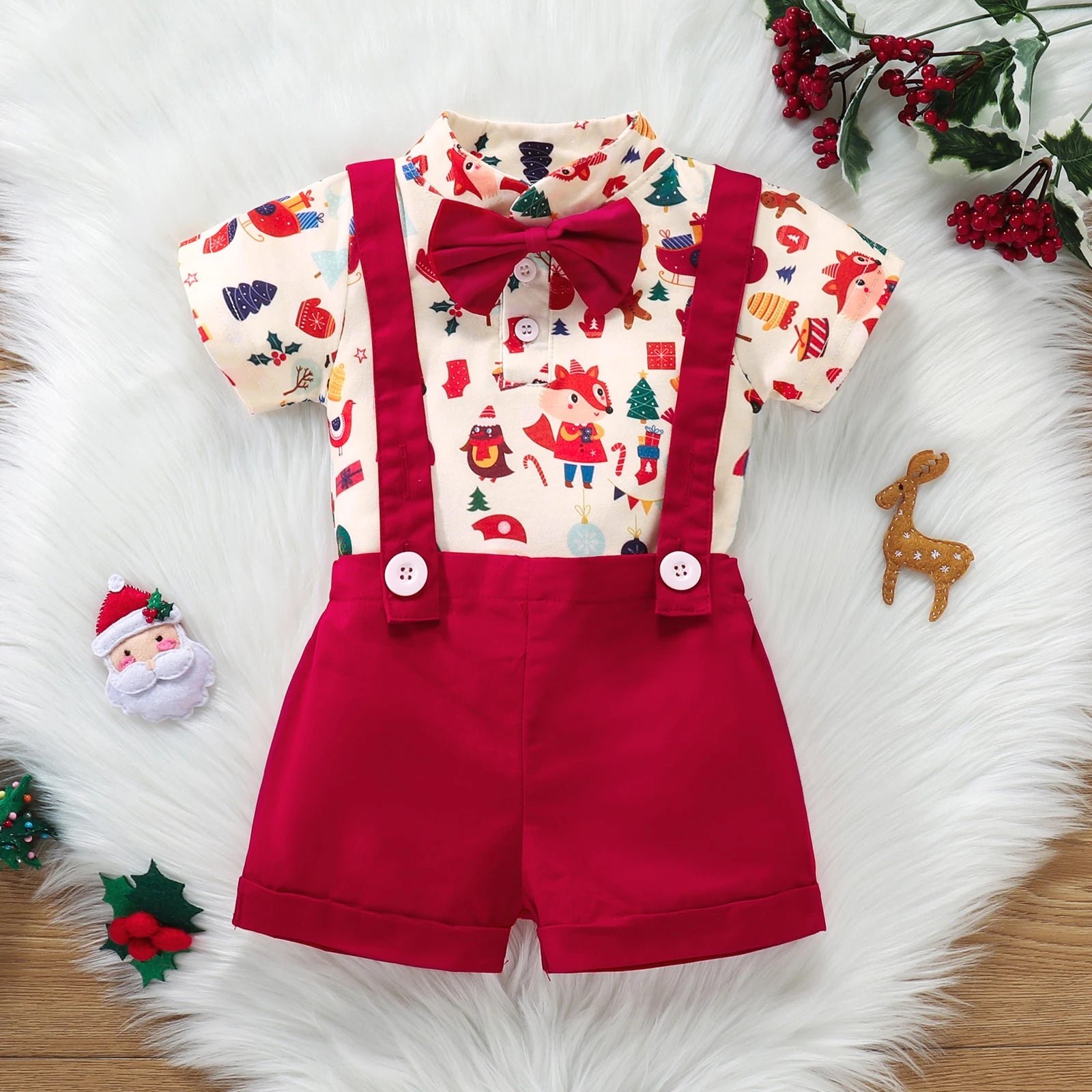 Baby Kids Short Sleeves Christmas Outfit