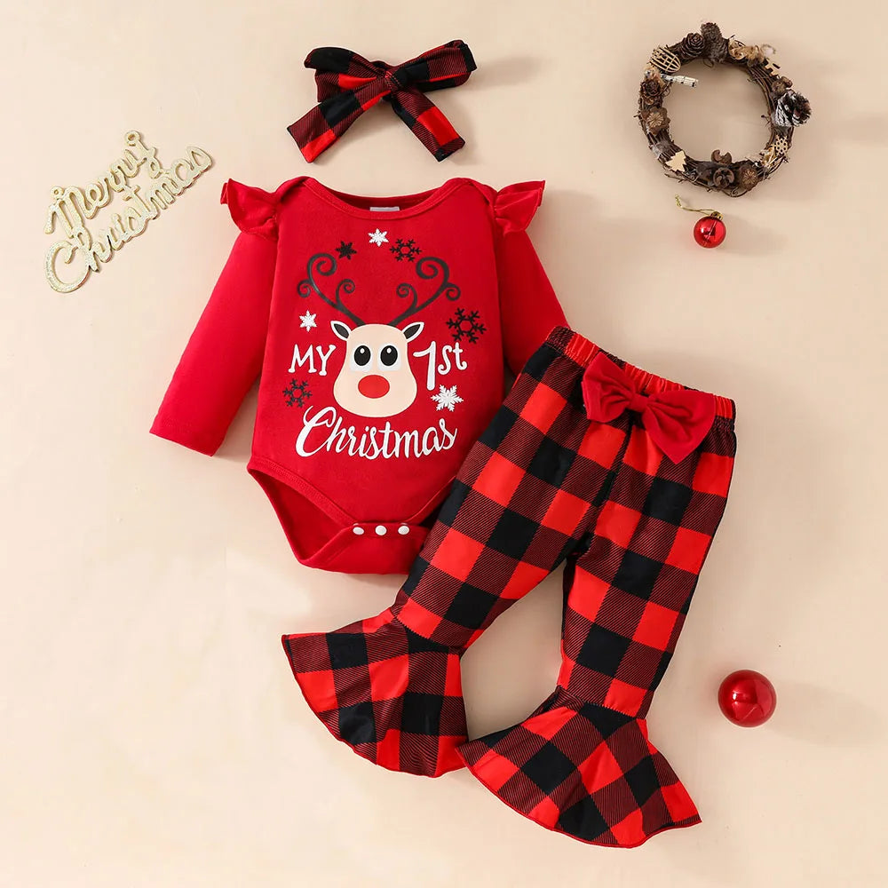 Baby Girl Cartoon Print Christmas Outfit childrensterritory