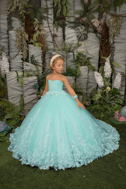 Girls A Line Pearls Applique Pageant Gowns for Birthdays/Weddings