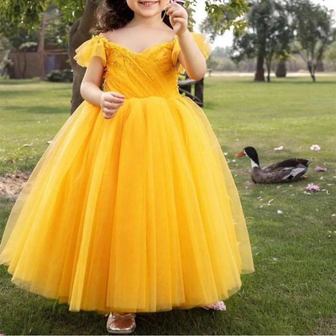 Handmade Off Shoulder Tulle Princess Birthday Dress for Girls