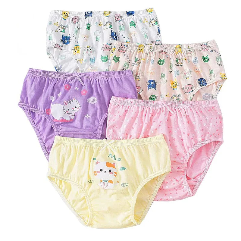 Cartoon Print 5Pcs/Set Girls Breathable Cotton Briefs
