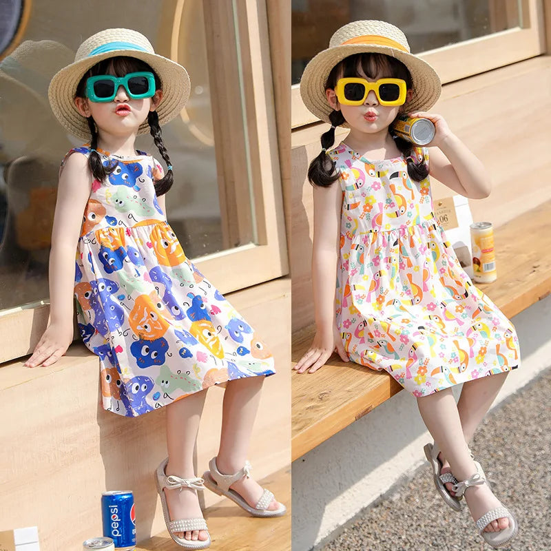 Kids Girls Cartoon Pattern Summer Party Dresses