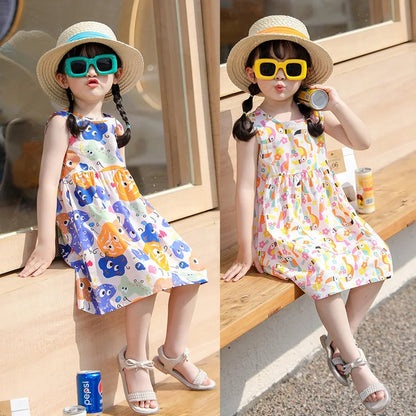 Kids Girls Cartoon Pattern Summer Party Dresses