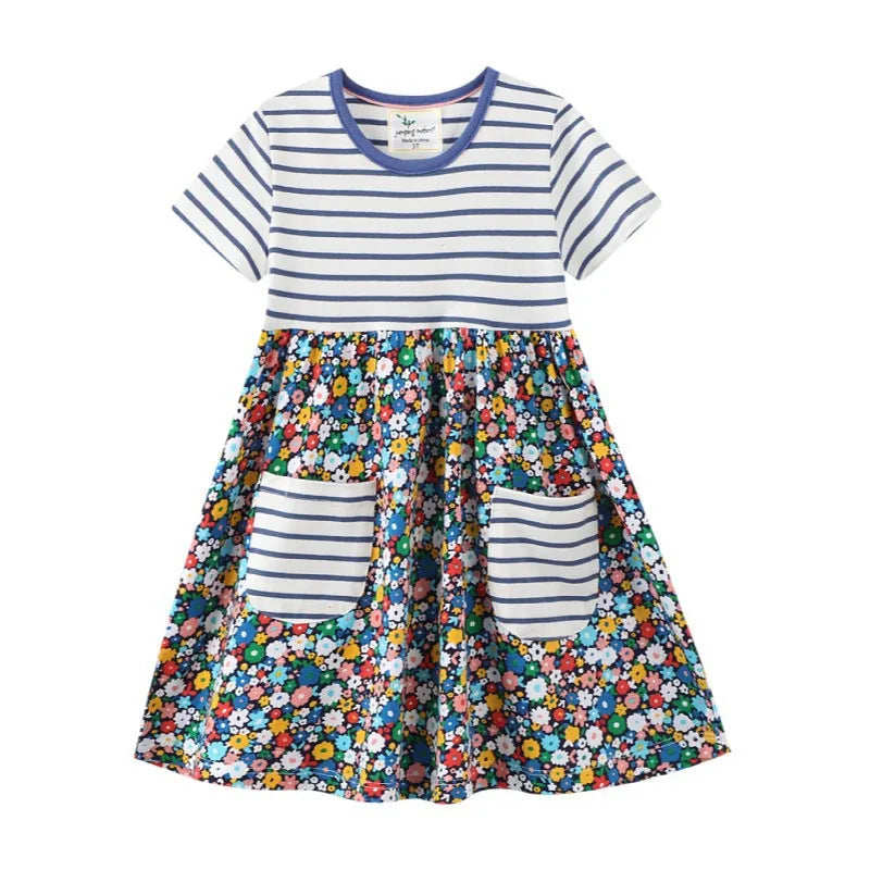Cute Dinosaurs Unicorns Print Kids Girls Summer Dresses childrensterritory