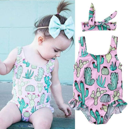 Baby Girl Cactus Print Tankini Bikini Swimsuit and Headband childrensterritory