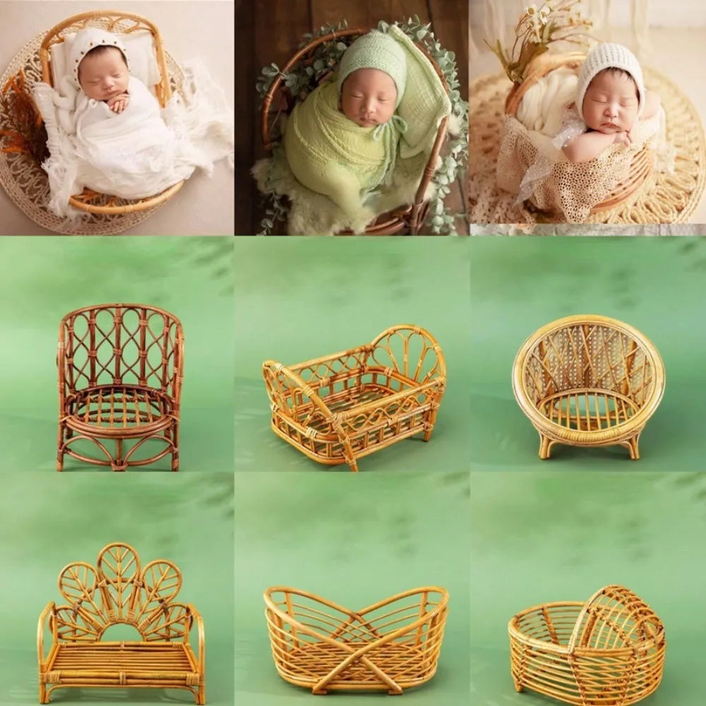 Vintage Handmade Wood Bamboo Basket Baby Photoshoot Prop childrensterritory