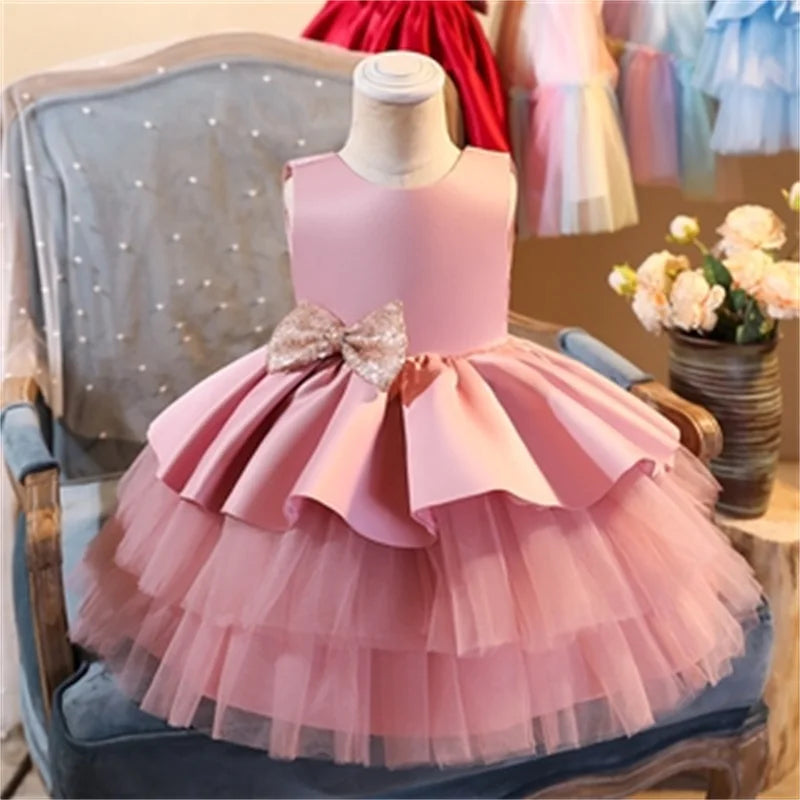 Toddler Girls Lace Embroidery with Big Bow Design Party Gown