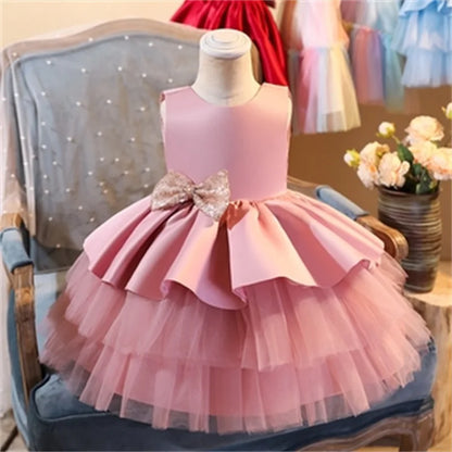 Toddler Girls Lace Embroidery with Big Bow Design Party Gown