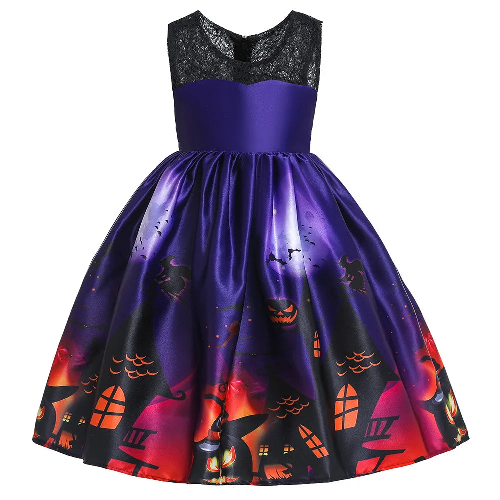 Vampire Pumpkin Print Halloween Costume for Kids Girls