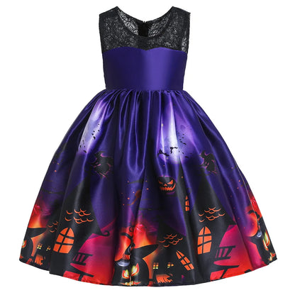 Vampire Pumpkin Print Halloween Costume for Kids Girls