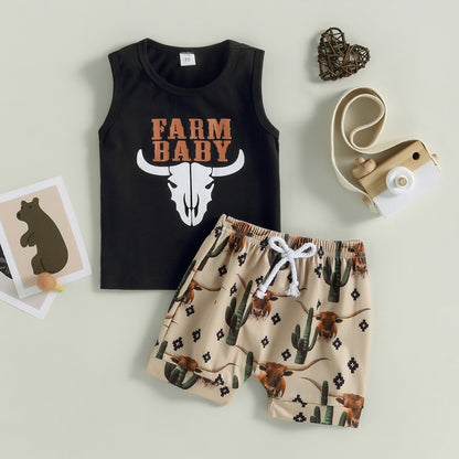 Baby Boy Printed Sleeveless Tank Tops and Shorts Set childrensterritory