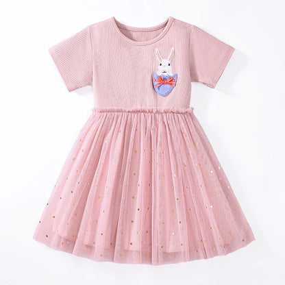 Cartoon Embroidered Little Girls Summer Cotton Dresses childrensterritory