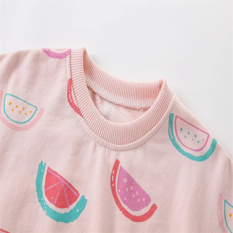 Full-Sleeve Watermelon Print Girls' Autumn Sweatshirts