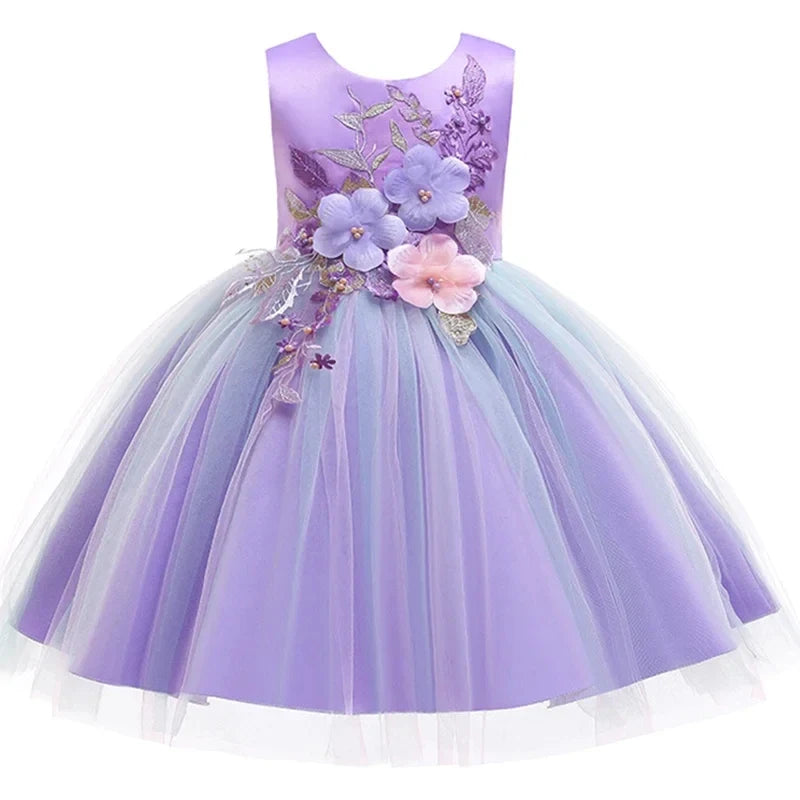 Girls Floral Design Tutu Elegant Party Dresses