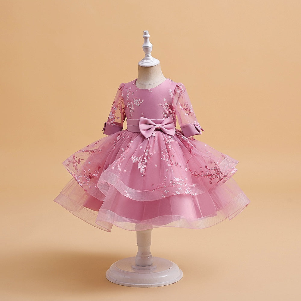 Flower Embroidery Tulle Princess Dresses for Kids Girl Birthday childrensterritory