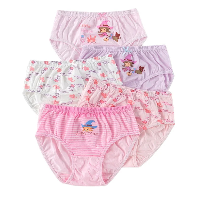 Cartoon Print 5Pcs/Set Girls Breathable Cotton Briefs