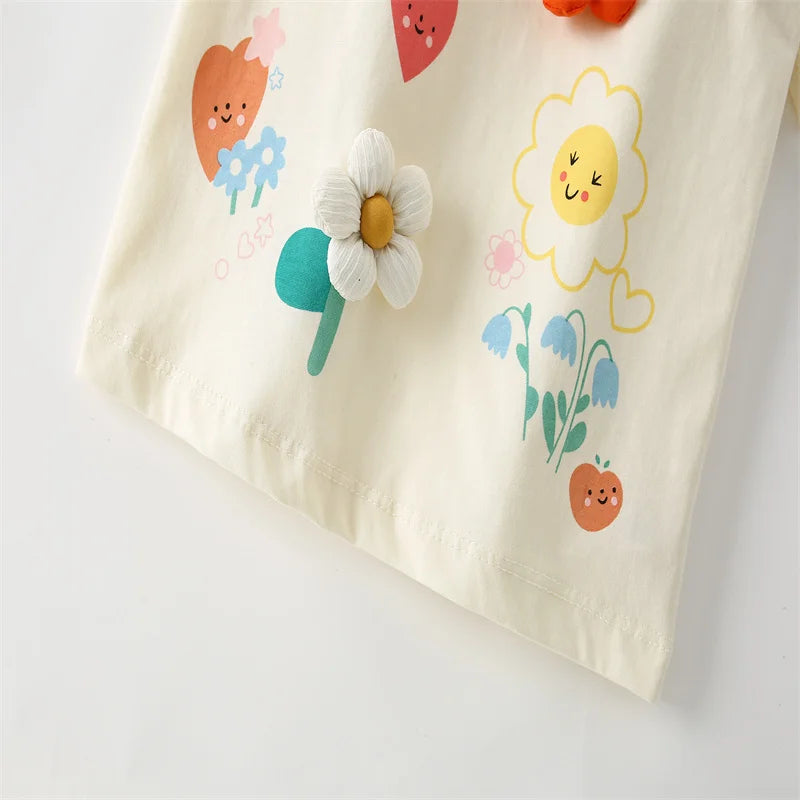 Kids Girls Cartoon Design Cotton Summer Tees/Tops childrensterritory