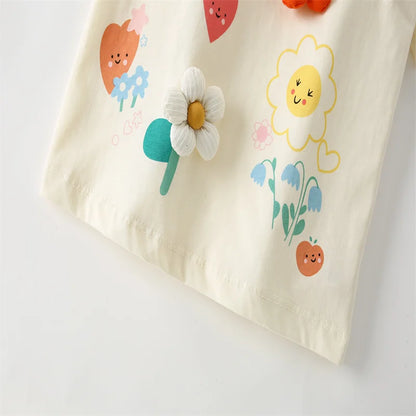 Kids Girls Cartoon Design Cotton Summer Tees/Tops childrensterritory