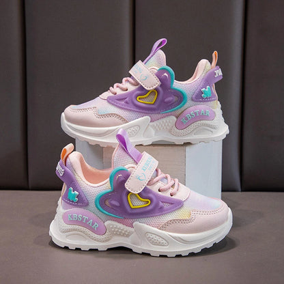 Heart-shaped Breathable Mesh Kids Girls Pink Sports Shoes