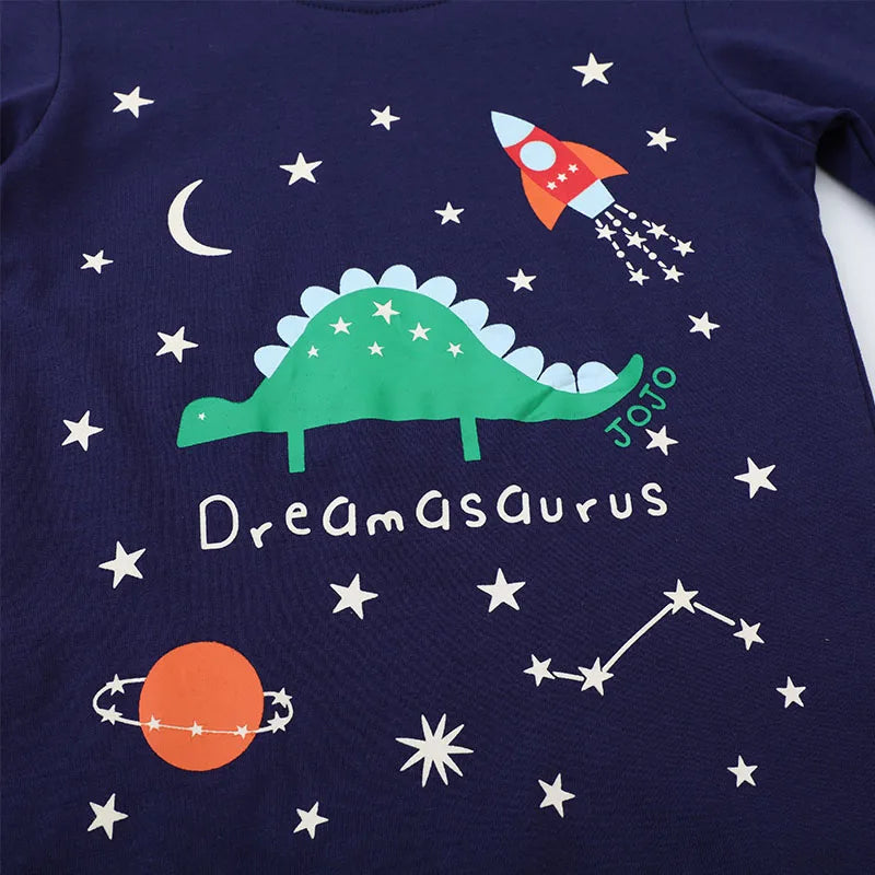 Kids Boys Luminous Cartoon Dinosaurs Design T-shirt